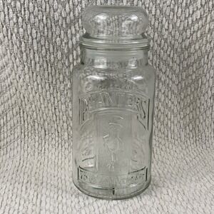 Vintage Classic Planters Peanut 75th Anniversary Clear Glass Jar w Lid 1981